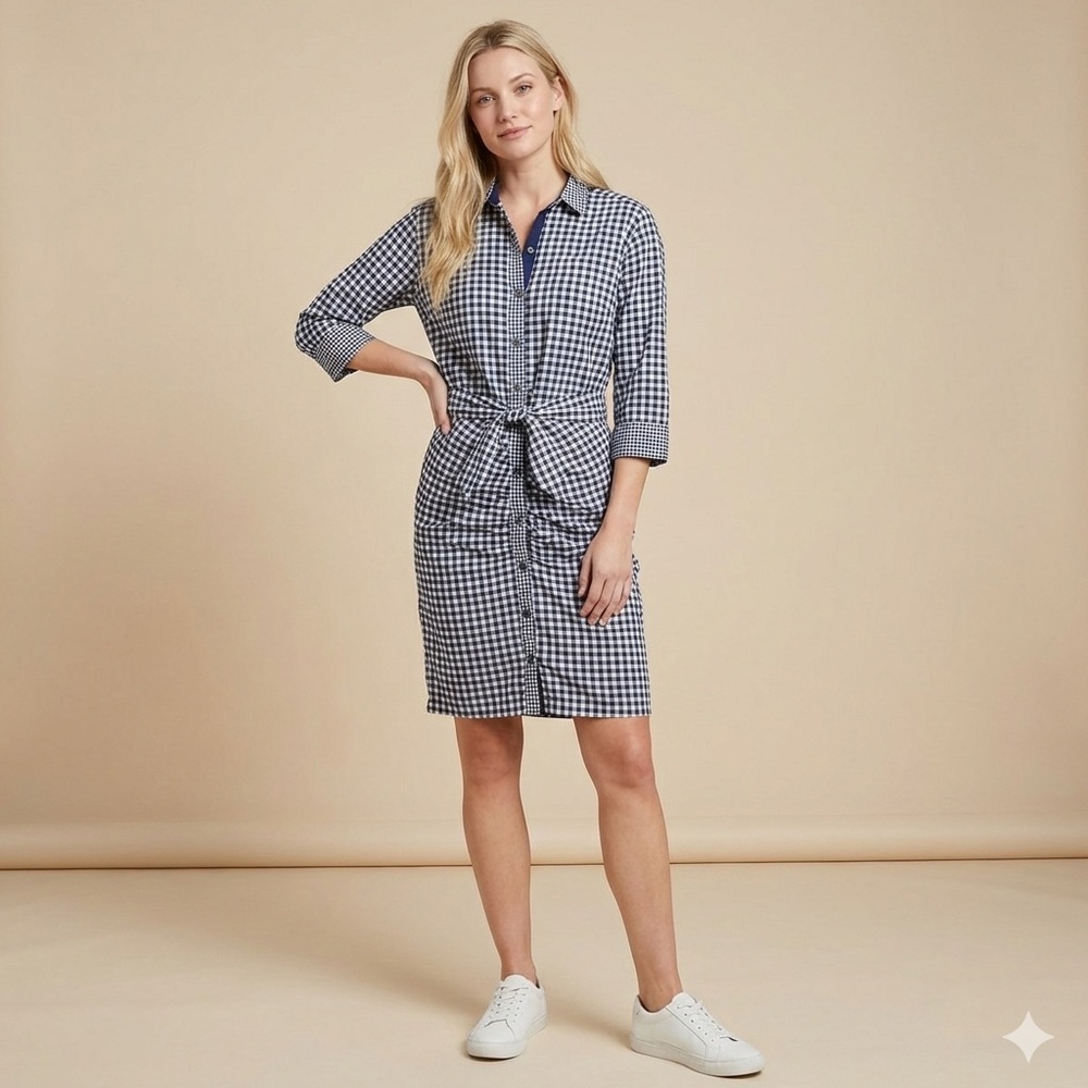 0103 - GAP Blue and White Checkered Midi Dress